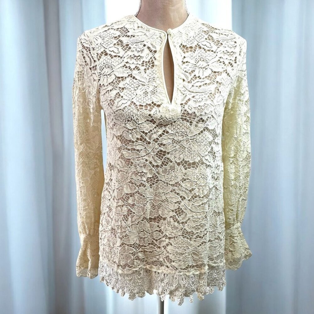 Romantic Robert Graham Ivory Lace Tunic Top Blouse Size XS